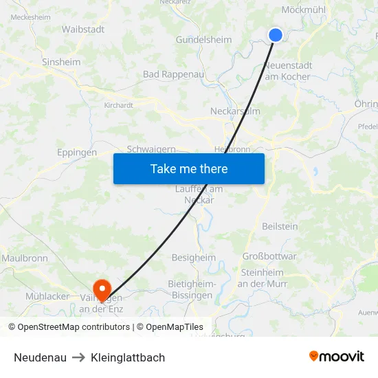 Neudenau to Kleinglattbach map