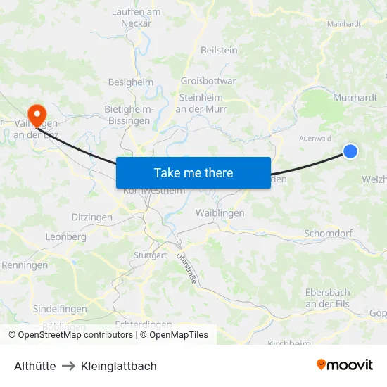 Althütte to Kleinglattbach map