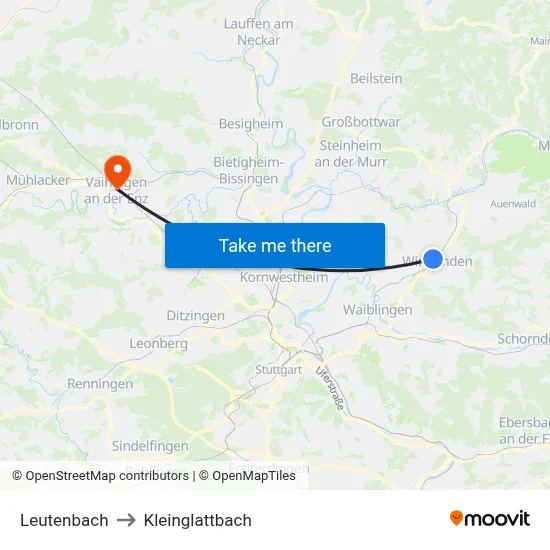 Leutenbach to Kleinglattbach map