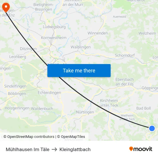Mühlhausen Im Täle to Kleinglattbach map