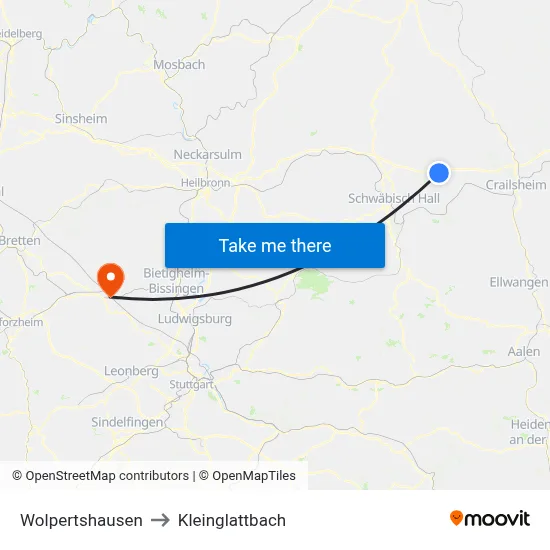Wolpertshausen to Kleinglattbach map