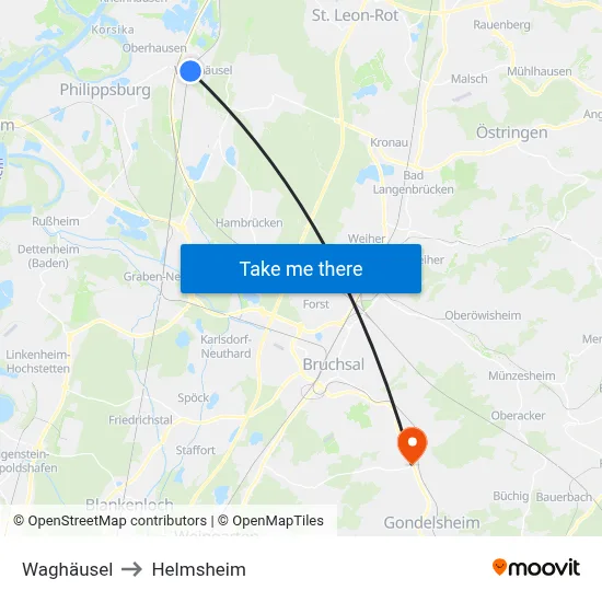 Waghäusel to Helmsheim map