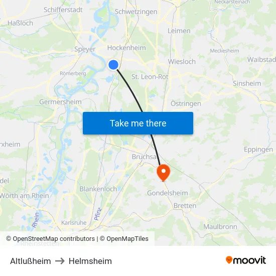 Altlußheim to Helmsheim map