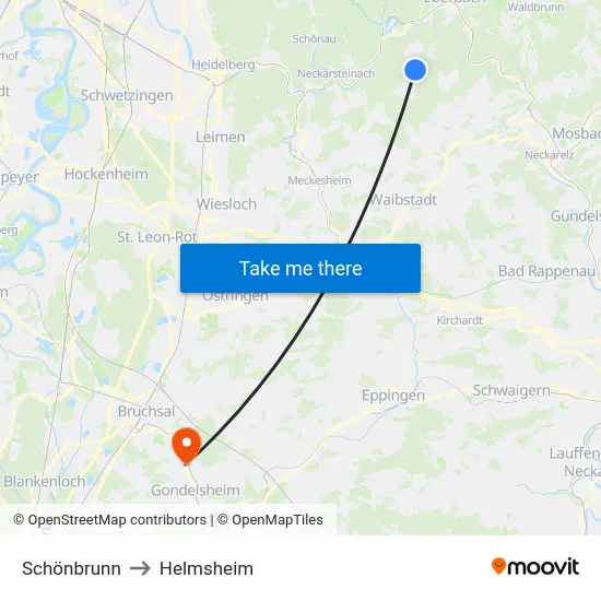 Schönbrunn to Helmsheim map