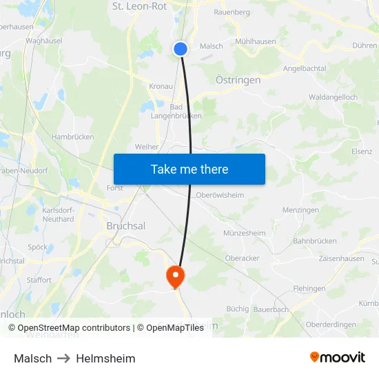 Malsch to Helmsheim map