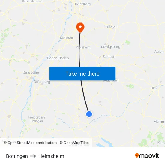 Böttingen to Helmsheim map