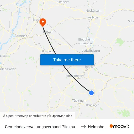 Gemeindeverwaltungsverband Pliezhausen to Helmsheim map