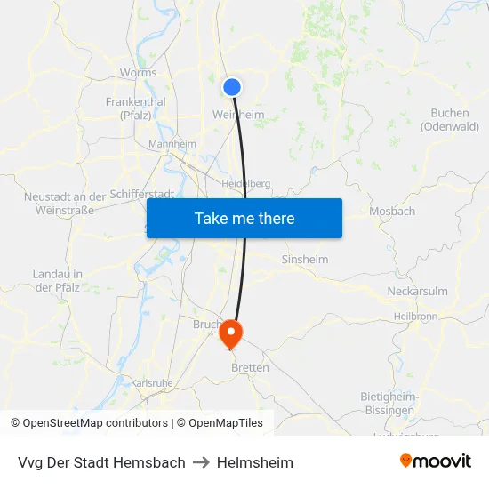 Vvg Der Stadt Hemsbach to Helmsheim map