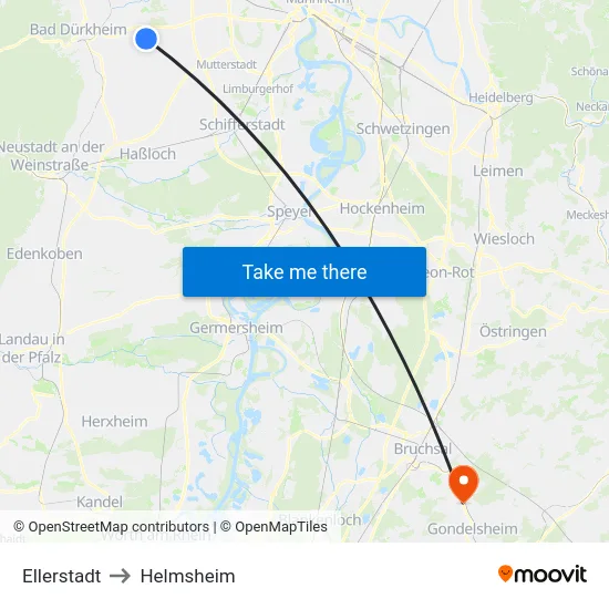Ellerstadt to Helmsheim map