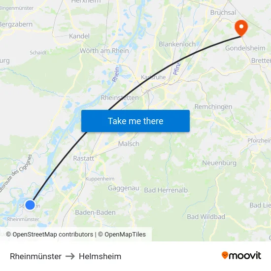 Rheinmünster to Helmsheim map