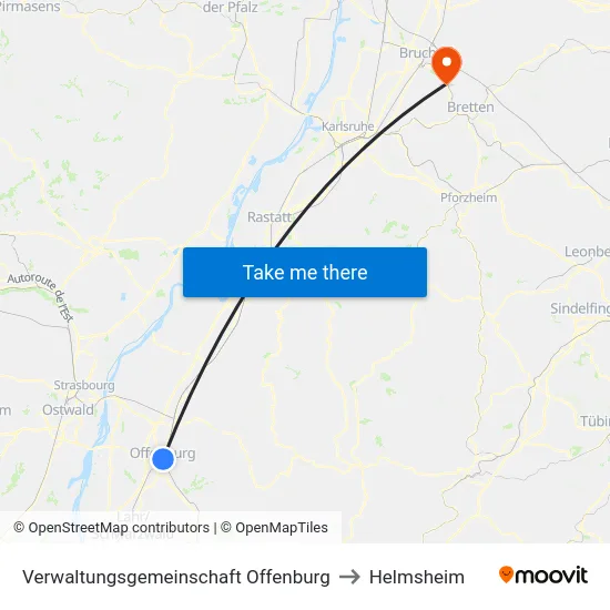 Verwaltungsgemeinschaft Offenburg to Helmsheim map