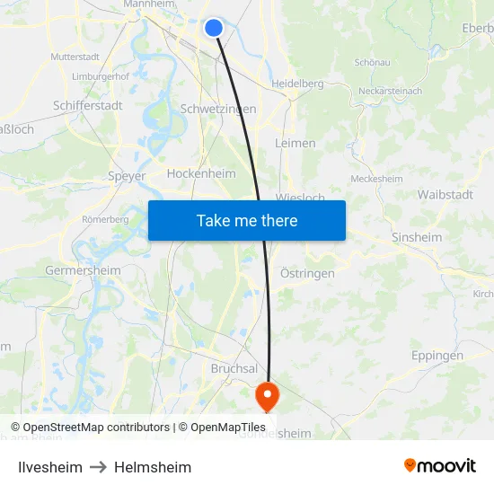 Ilvesheim to Helmsheim map