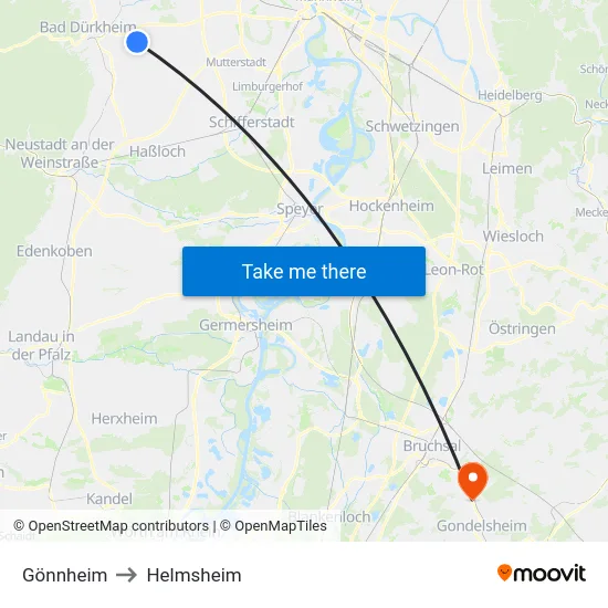 Gönnheim to Helmsheim map