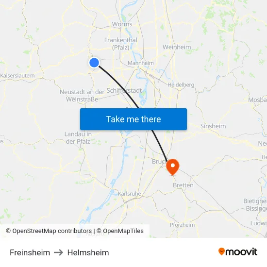 Freinsheim to Helmsheim map
