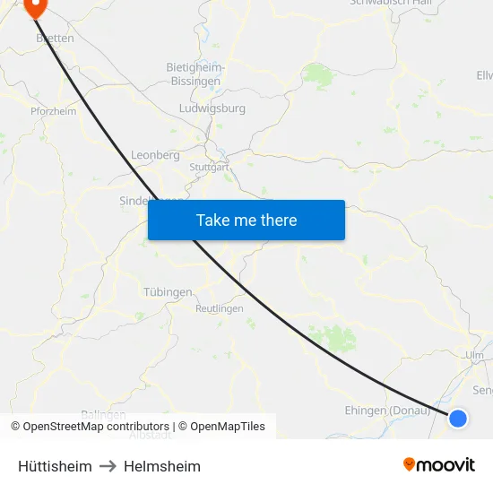 Hüttisheim to Helmsheim map