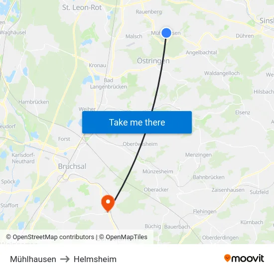 Mühlhausen to Helmsheim map