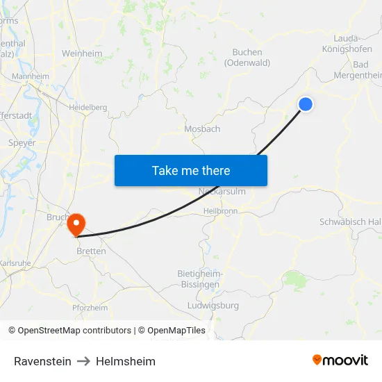 Ravenstein to Helmsheim map