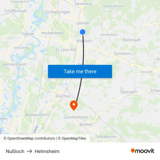 Nußloch to Helmsheim map