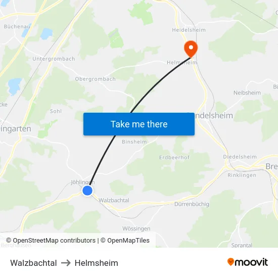 Walzbachtal to Helmsheim map