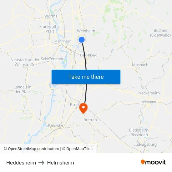 Heddesheim to Helmsheim map