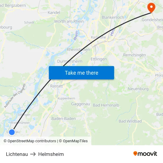 Lichtenau to Helmsheim map