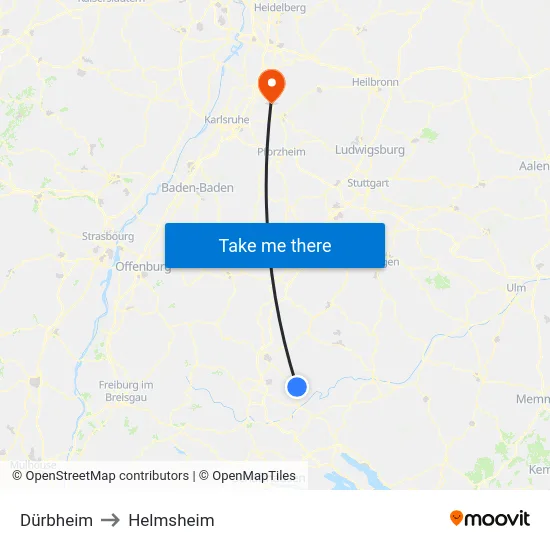 Dürbheim to Helmsheim map