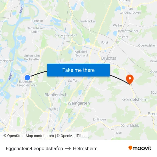 Eggenstein-Leopoldshafen to Helmsheim map