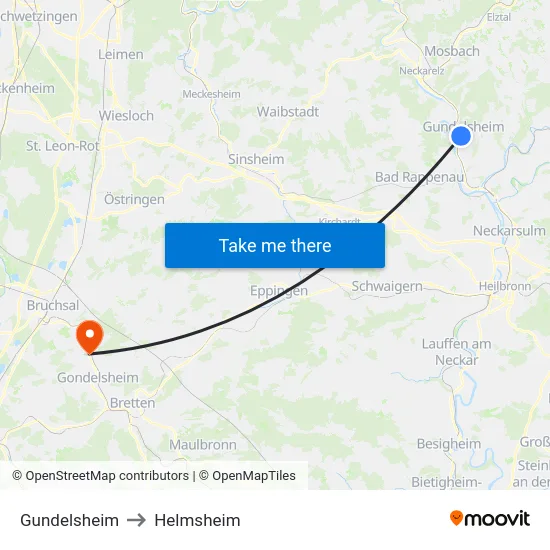 Gundelsheim to Helmsheim map