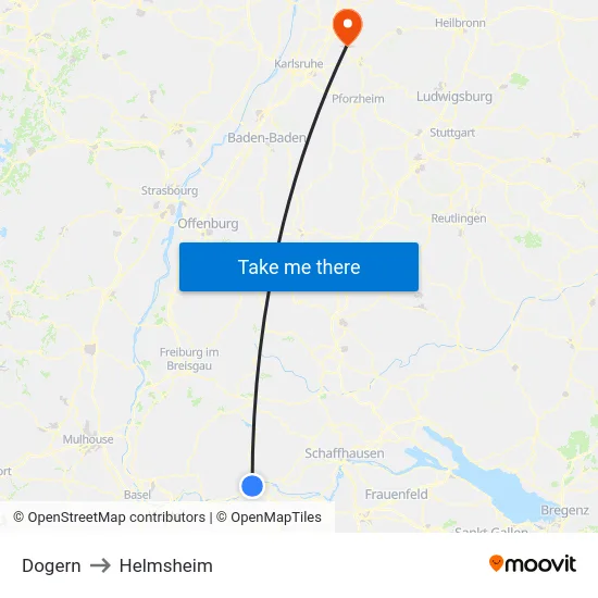 Dogern to Helmsheim map