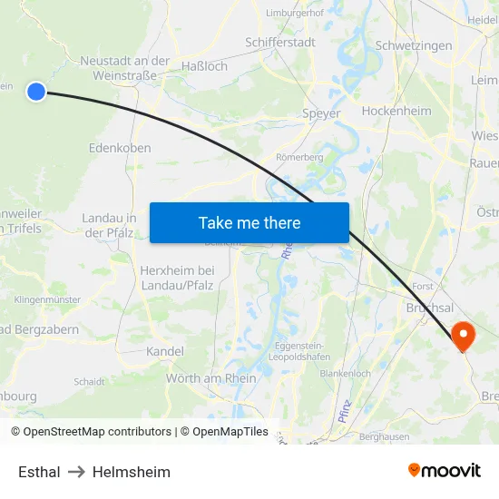Esthal to Helmsheim map
