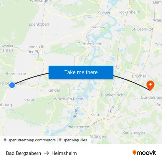 Bad Bergzabern to Helmsheim map