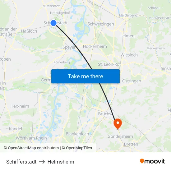 Schifferstadt to Helmsheim map