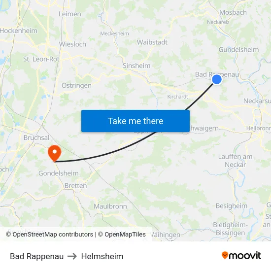 Bad Rappenau to Helmsheim map