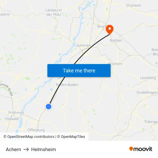 Achern to Helmsheim map