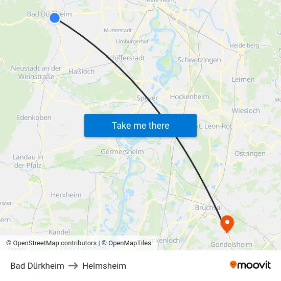 Bad Dürkheim to Helmsheim map