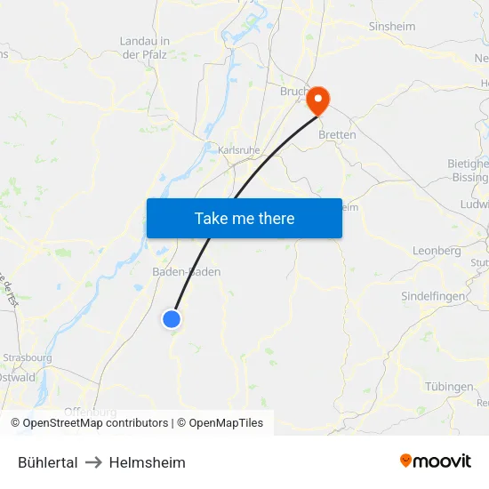 Bühlertal to Helmsheim map