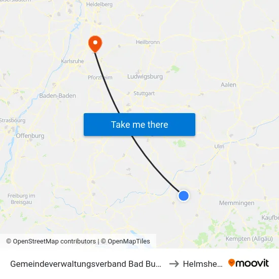 Gemeindeverwaltungsverband Bad Buchau to Helmsheim map
