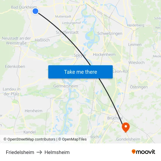 Friedelsheim to Helmsheim map