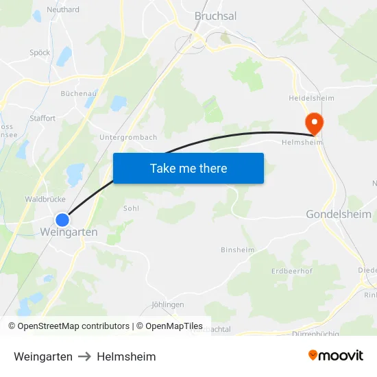 Weingarten to Helmsheim map