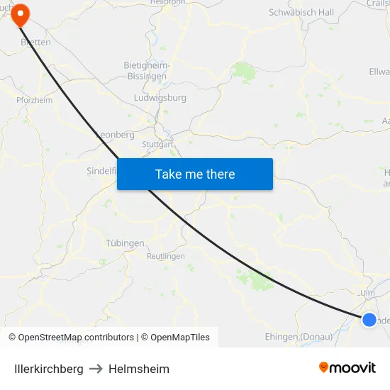 Illerkirchberg to Helmsheim map