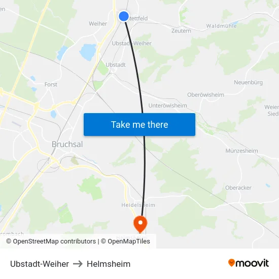 Ubstadt-Weiher to Helmsheim map