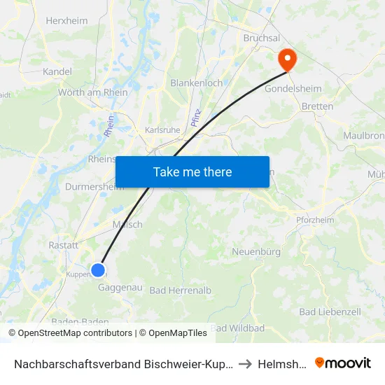Nachbarschaftsverband Bischweier-Kuppenheim to Helmsheim map