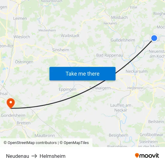 Neudenau to Helmsheim map