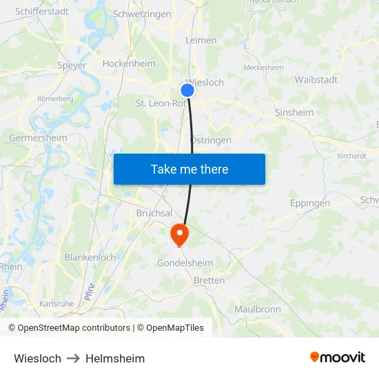 Wiesloch to Helmsheim map