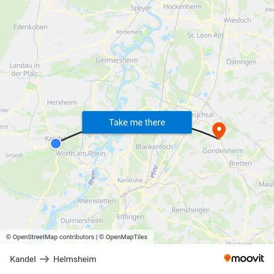 Kandel to Helmsheim map