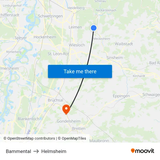 Bammental to Helmsheim map