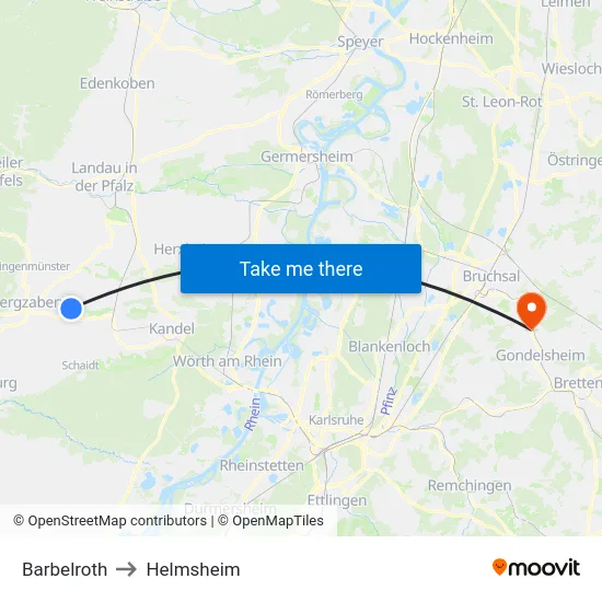 Barbelroth to Helmsheim map