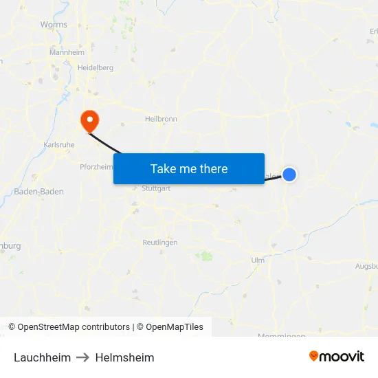 Lauchheim to Helmsheim map