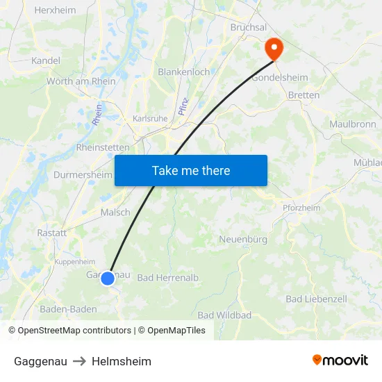 Gaggenau to Helmsheim map