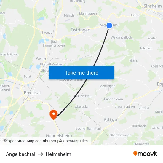 Angelbachtal to Helmsheim map